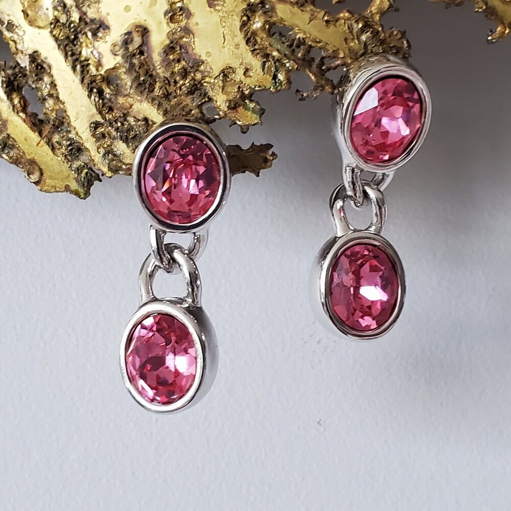 Pink Link Signed SAL Swarovski Crystal Clip on Earrings